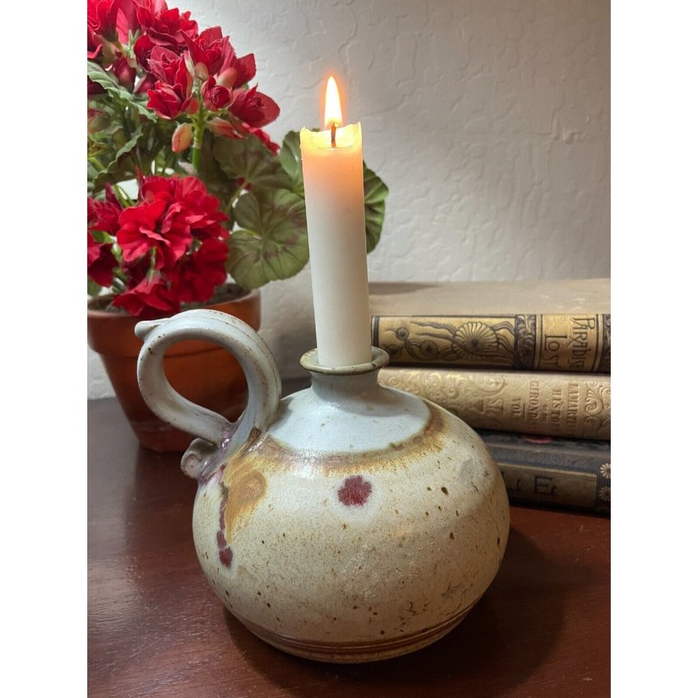 Vintage Chamberlain Pottery Clay OIL LAMP Candle Holder JUG Signed - Picture 5 of 8